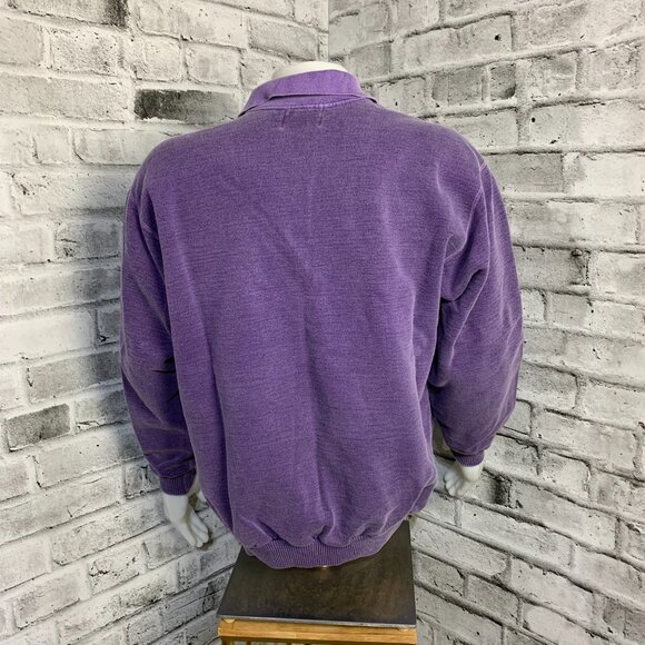 Vintage Embroidered Wolf Sweatshirt Mens M Purple 1/4 Button Collar Pullover 90s - Picture 5 of 14